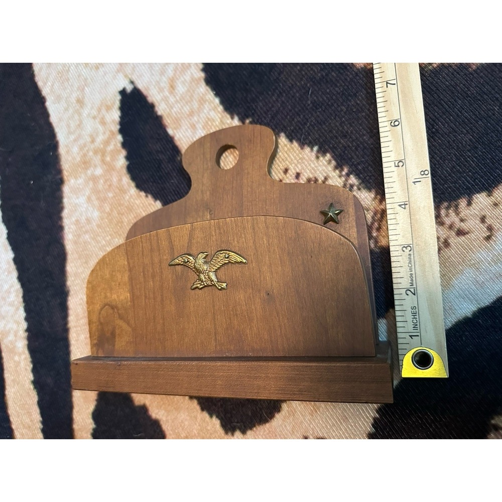 Vintage Mid century Eagle Wooden Brass Letter Recipe Napkin Holder - Picture 5 of 5